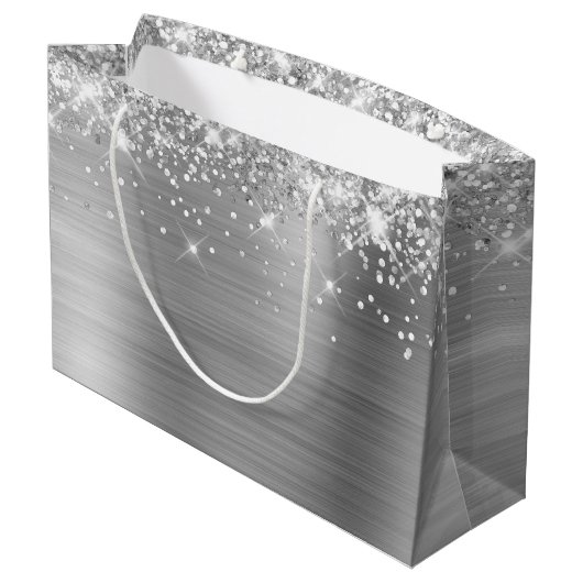 Glittery zilver gepersonaliseerde gelukkige verjaa groot cadeauzakje (Achterkant Gekanteld)