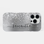 Glittery Zilver Metallic Girly Signature iPhone Hoesje (Achterkant horizontaal)