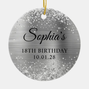 Glittery zilveren folie 18e verjaardag foto keramisch ornament