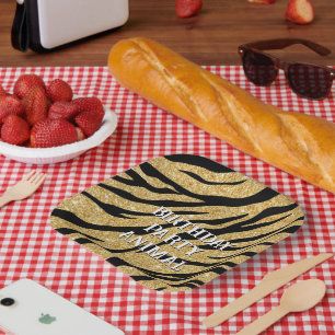 Glittery Zwart en Goud Tiger Stripe Paper Borden Papieren Bordje