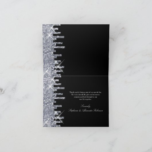 Glittery Zwart / Zilver Glamour Dank u Bedankkaart (Binnen)