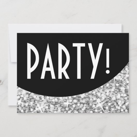 Glitz "Argent" courbe noire "Parti" invitation (Devant)