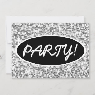 Glitz "Argent" "Fête !" invitation noire ovale