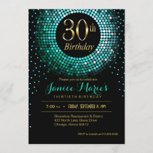 Glitz Bling Confetti 30e Verjaardag aqua gold blac Kaart