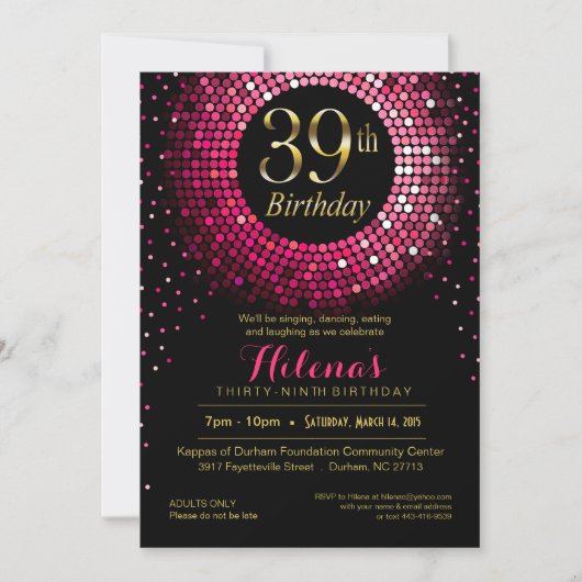 Glitz Bling Confetti 39th Birthday | fuchsiegoud Kaart (Voorkant)