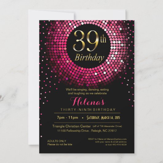 Glitz Bling Confetti 39th Birthday | fuchsiegoud Kaart (Voorkant)