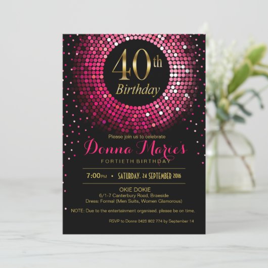 Glitz Bling Confetti 40th Birthday | fuchsiegoud Kaart (Staand voorkant)