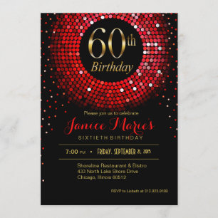 Glitz Bling Confetti 60th Birthday red Gold zwart Kaart