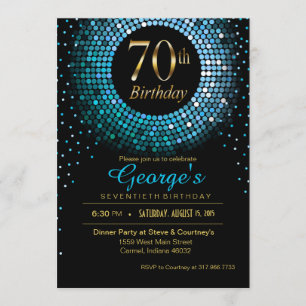 Glitz Bling Confetti 70th Birthday blauw goud zwar Kaart