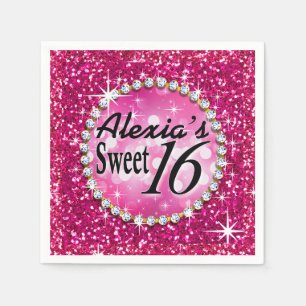 Glitz Bling Glitter Sparkle Sweet 16 fuchsia Servetten