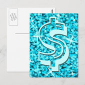 Glitz Blue dollar '$' briefkaart (Voorkant / Achterkant)