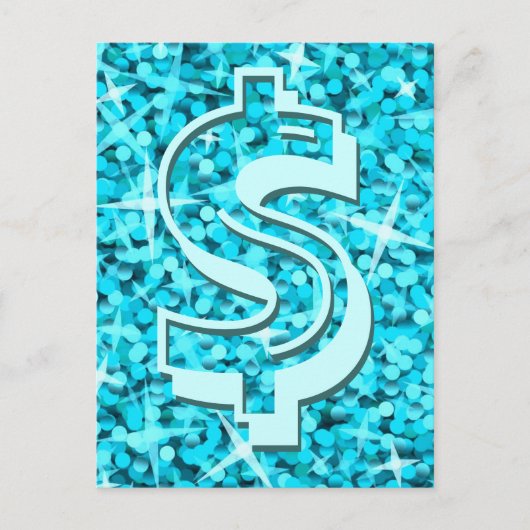 Glitz Blue dollar '$' briefkaart (Voorkant)