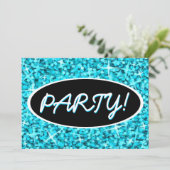 Glitz Blue 'Party' invitation noire ovale (Debout devant)
