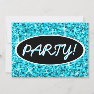 Glitz Blue 'Party' invitation noire ovale
