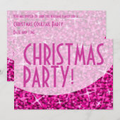 Glitz courbe rose invitation "fête de Noël" (Devant / Derrière)