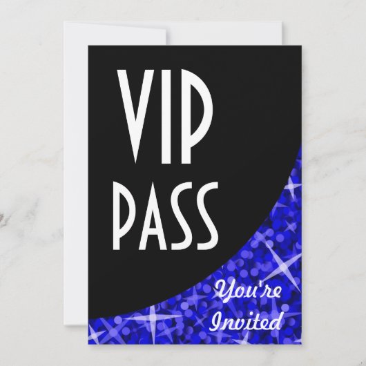 Glitz Dark Blue black curve "VIP Pass"-uitnodiging Kaart (Voorkant)