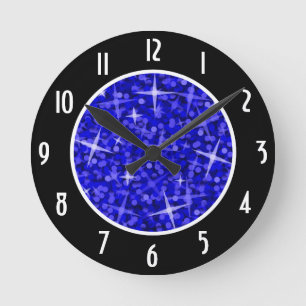 Glitz Dark Blue Black 'Numbers' klok rond