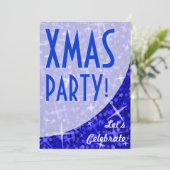 Glitz Dark Blue courbe "Fête de Noël !" invitation (Debout devant)