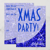 Glitz Dark Blue courbe "Fête de Noël !" invitation (Devant / Derrière)