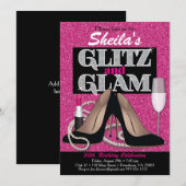 Glitz en Glamoureus Birthday Invitation Kaart (Voorkant / Achterkant)