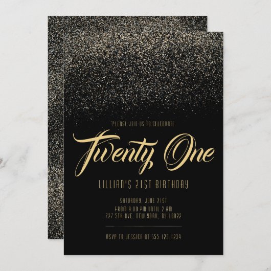 Glitz et Glam 21st Birthday Invitations (Devant / Derrière)