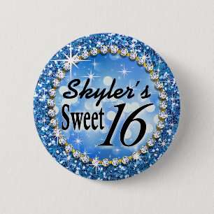 Glitz Glam Bling Sweet 16 Celebration blue Ronde Button 5,7 Cm