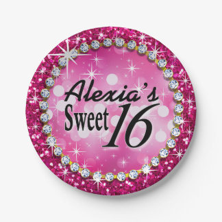 Glitz Glam Bling Sweet 16 Celebration fuschia Papieren Bordje