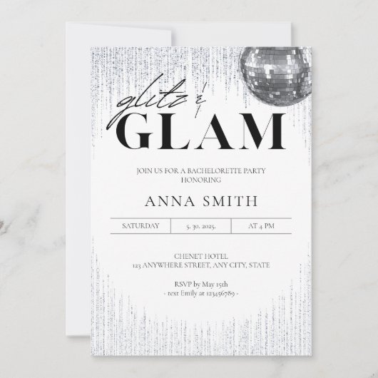 Glitz & Glam Disco Bachelorette Party Invitation Kaart (Voorkant)