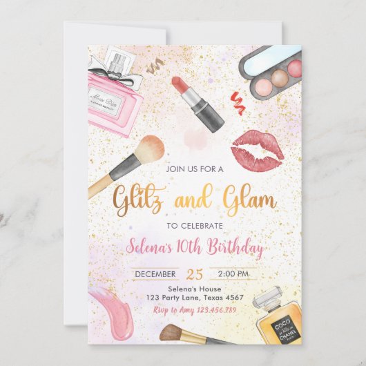 Glitz Glam Glamor Spa Party Girl Makeup Birthday Kaart (Voorkant)