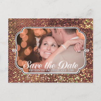 Glitz Glam Goud Bewaar de Datum Foto Ansichtkaart Aankondigingskaart