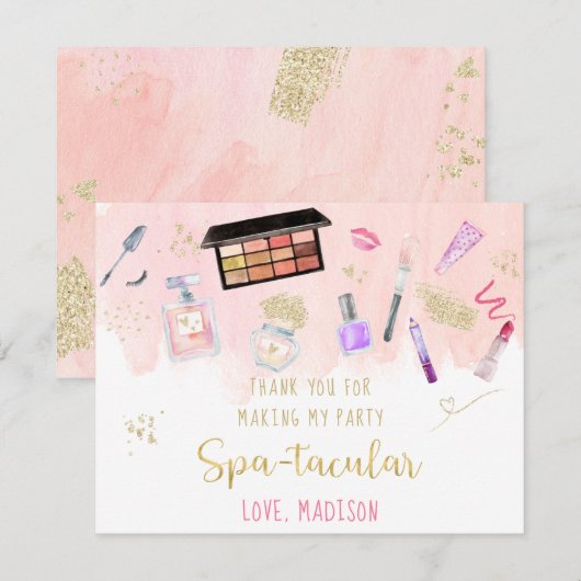 Glitz & Glam Pink Gold Spa Birthday Bedankkaart (Voorkant / Achterkant)