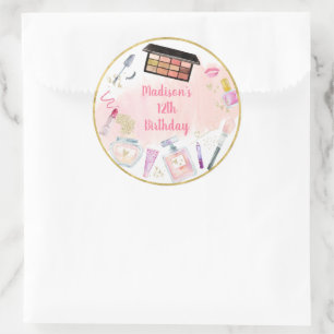 Glitz & Glam Pink Gold Spa Birthday Ronde Sticker