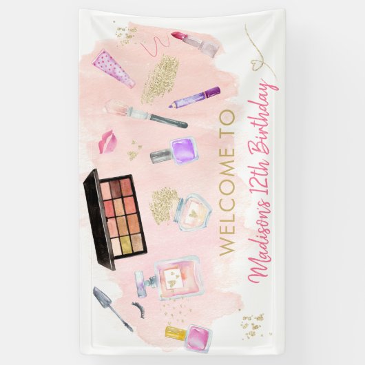 Glitz & Glam Pink Gold Spa Birthday Spandoek (Verticaal)