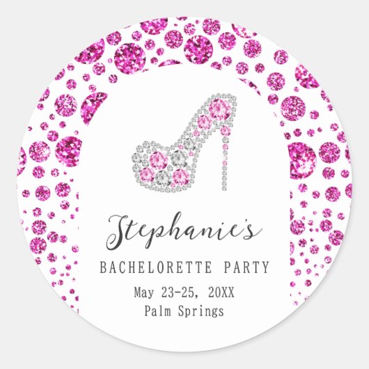Glitz & Glam Roze Diamanten Schoen Jubileumfeest B Ronde Sticker (Voorkant)