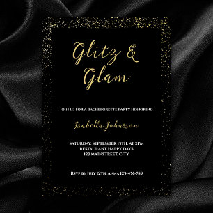 Glitz & Glam Zwart Glitter Bachelorette Party Kaart