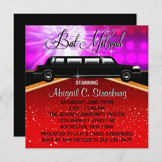 Glitz Glamor Red Carpet Movie Star Invitations (Devant / Derrière)