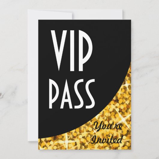 Glitz Gold" courbe noire invitation "VIP Pass" (Devant)