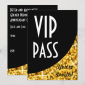 "Glitz Gold" invitation "VIP Pass" à courbe noire (Devant / Derrière)