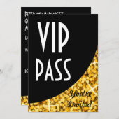 "Glitz Gold" invitation "VIP Pass" courbe noire (Devant / Derrière)
