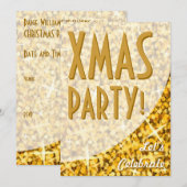 Glitz "Gold"-kromme "Xmas Party!"-uitnodiging Kaart (Voorkant / Achterkant)