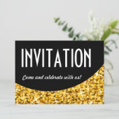 Glitz "Goud" zwarte curve 'Invitation' uitnodiging (Staand voorkant)