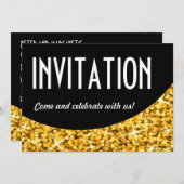 Glitz "Goud" zwarte curve 'Invitation' uitnodiging (Voorkant / Achterkant)