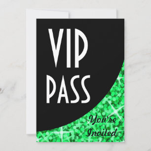 Glitz Green Black curve "VIP Pass"-uitnodiging Kaart