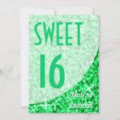 Glitz Green curve "Sweet 16"-uitnodiging Kaart (Voorkant)