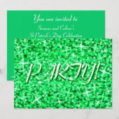 Glitz Green 'Party !' invitation St Patrick's Day (Devant / Derrière)