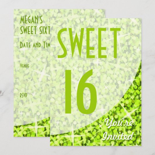 Glitz Lime courbe "Sweet 16" invitation (Devant / Derrière)