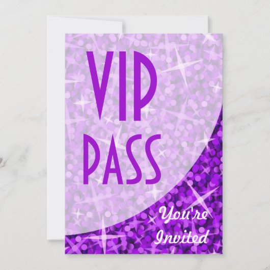 Glitz Paarse kromme "VIP-pas"-uitnodiging Kaart (Voorkant)