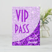 Glitz Paarse kromme "VIP-pas"-uitnodiging Kaart (Staand voorkant)