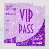 Glitz Paarse kromme "VIP-pas"-uitnodiging Kaart (Voorkant / Achterkant)