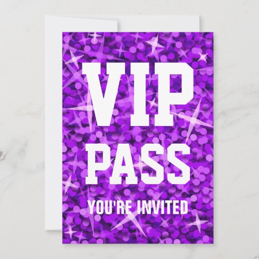 Glitz Paarse 'VIP PASS'-uitnodiging Kaart (Voorkant)